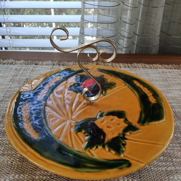 Vallauris Plate Platter with Scroll Handle, VTG Made in France MCM Ceramic 11" - Picture 3 of 13